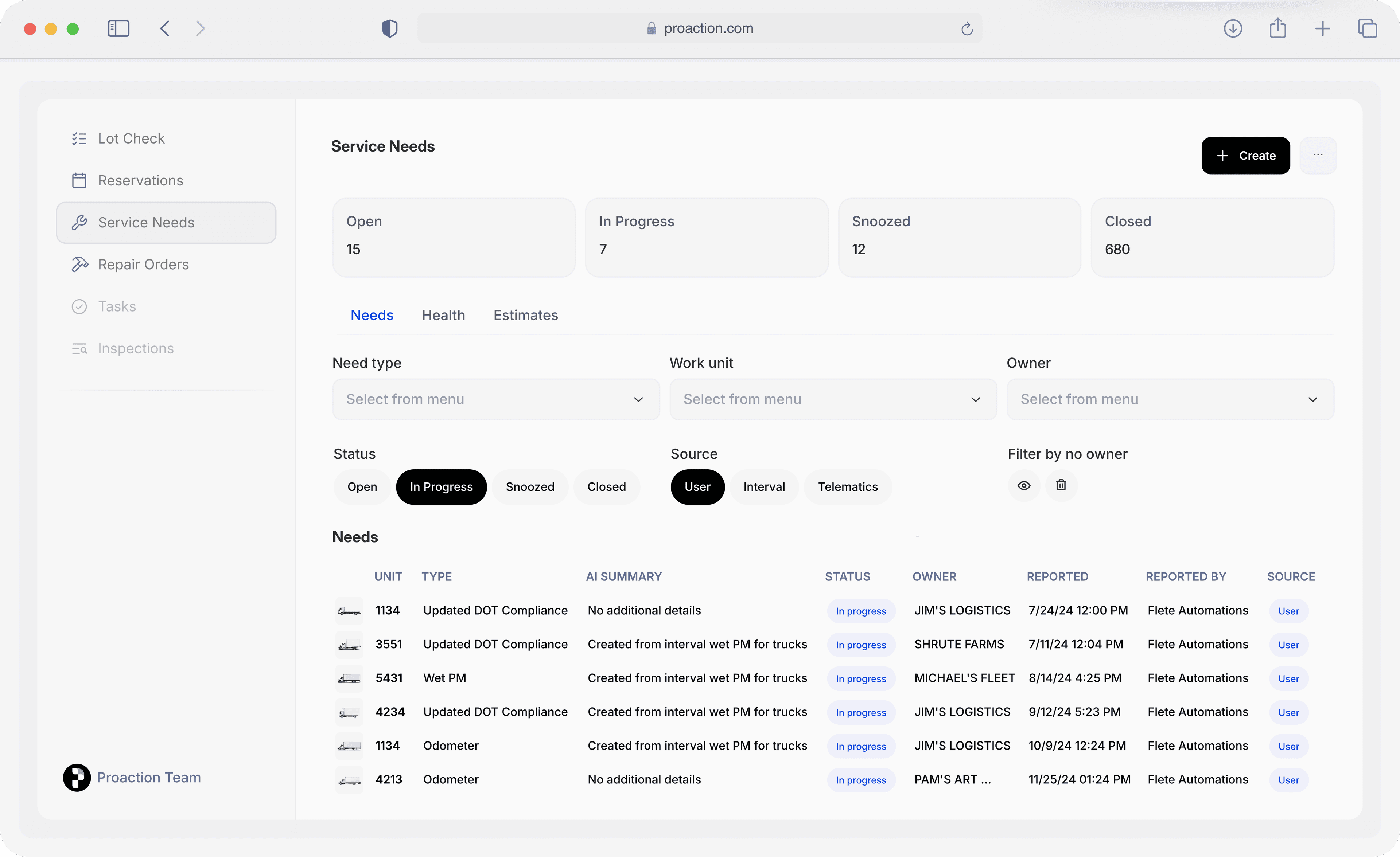 Proaction Lot Check Dashboard